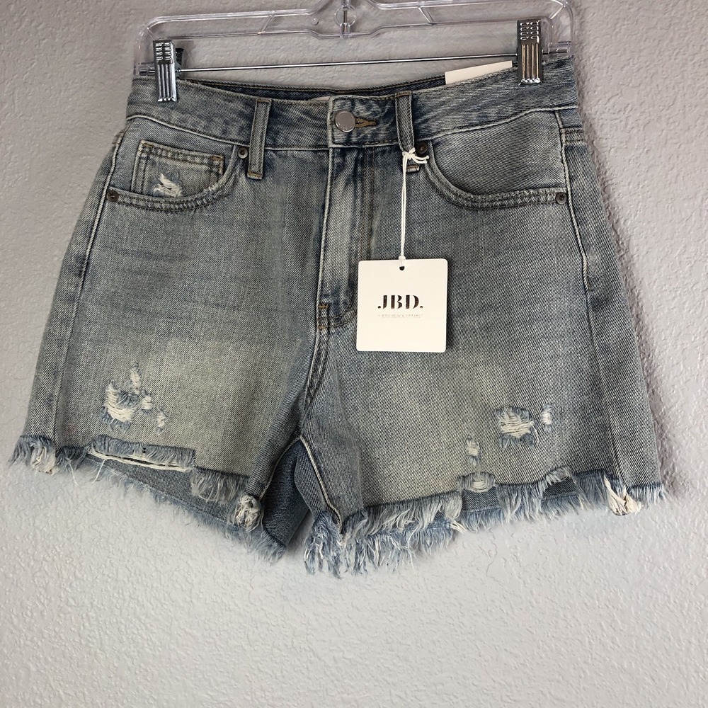 Just Black Denim Womens Shorts Size XS Blue Mid Rise Fray Fringe Hem‎ Light Wash